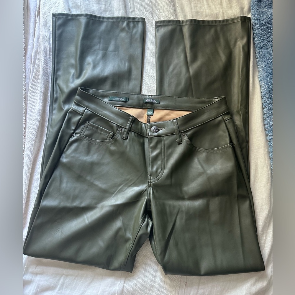 Target faux leather olive green flare pants